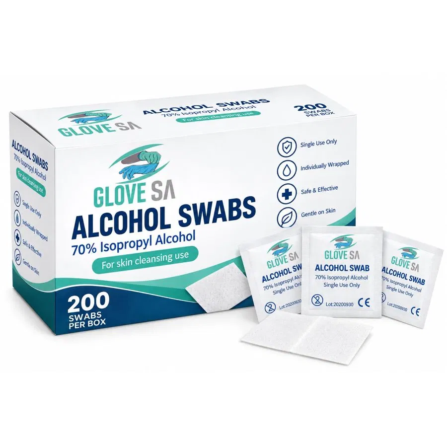 70% isopropyl alcohol swabs, individually wrapped, box of 200