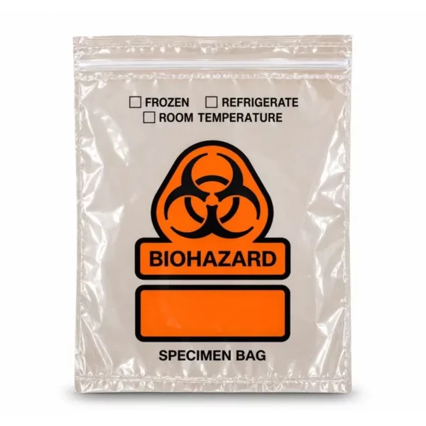 Biohazard specimen bag 203 × 254 mm, orange print, pack of 100