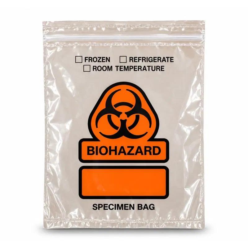 Biohazard specimen bag 203 × 254 mm, orange print, pack of 100