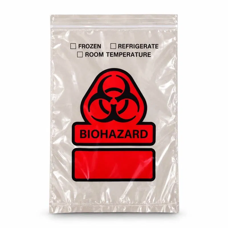 Biohazard specimen ziplock bag 152 × 229 mm, red print, pack of 100