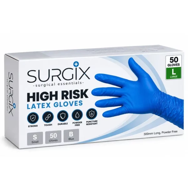 SURGIX high risk blue latex gloves 300mm powder free